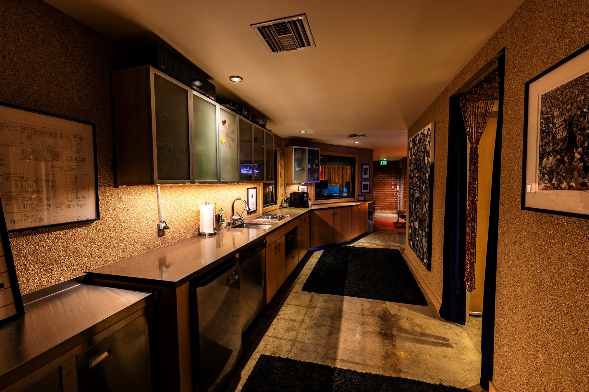 Full kitchen and hospitality area at Berkeley Street Studios Santa Monica